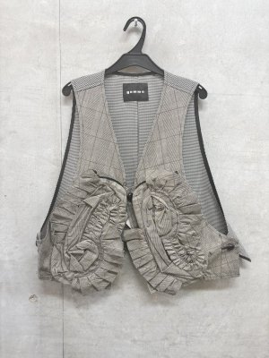 画像1: gomme　フラワーチェックベスト　2；グレー　　サイズ；M (1)