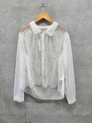 画像1: 2026AW　 Bon Vieux Temp　　    ドットチュールレースブラウス　　　10:ホワイト　　サイズ；1 (1)