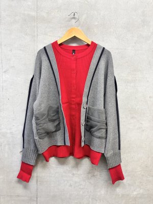 画像1: AULA AILA（アウラ アイラ）　レイヤードバイカラーニットカーディガン　12；GRAY　サイズ；0 (1)