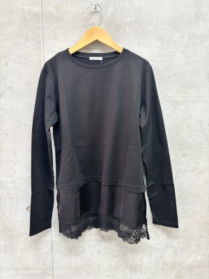 画像1: denicher    シルケット天竺レイヤードレースプルオーバー　カラー；黒　サイズ；F　　 (1)