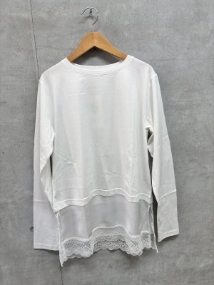 画像1: denicher　シルケット天竺レイヤードレースプルオーバー　カラー；白　サイズ；F　　 (1)