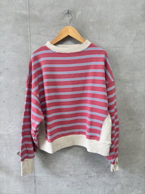 画像1: denicher    マルチボーダークルーネックスウェットプルオーバー　　カラー；ピンクボーダー　サイズ；F　　 (1)