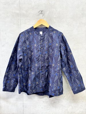 画像1: grin　野の花刺繍スタンドシャツ　　484；ネイビー   サイズ；2 (1)