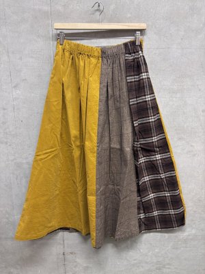 画像1: NAYURAL LAUNDRY  　先染めパネルシャーリングスカート　　654；イエロー系　　サイズ；2 (1)