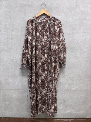 画像1: LILOU+LILY 　CAT FLOWER/HAND PRINTING SMOCKING OP  ワンピース     GRAY   size:38 (1)