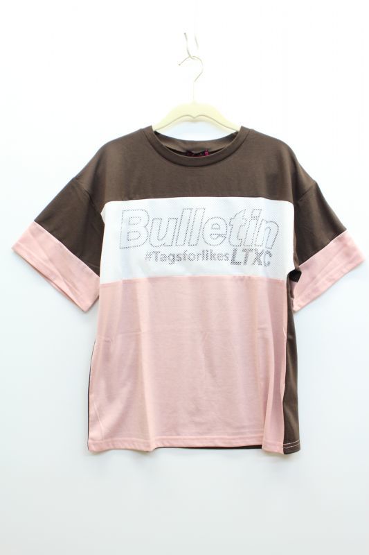 ☆LOVEtoxic ラブトキシック メッシュブロッキング半袖T ブラウン