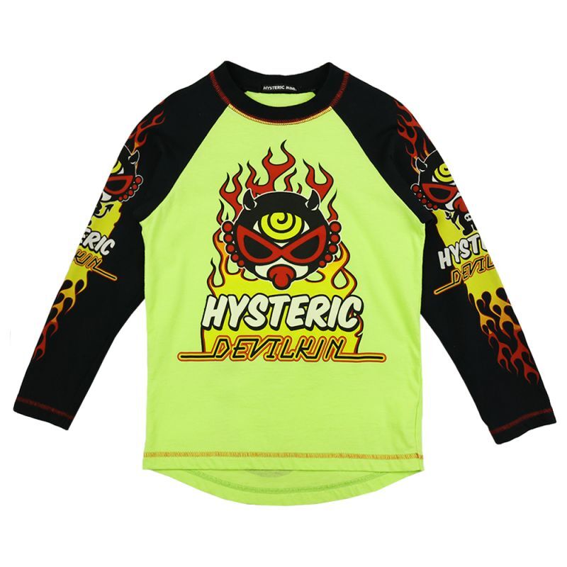 Hystericmini DEVILKIN FIRE ラグランTシャツ 53；ライムグリーン ...