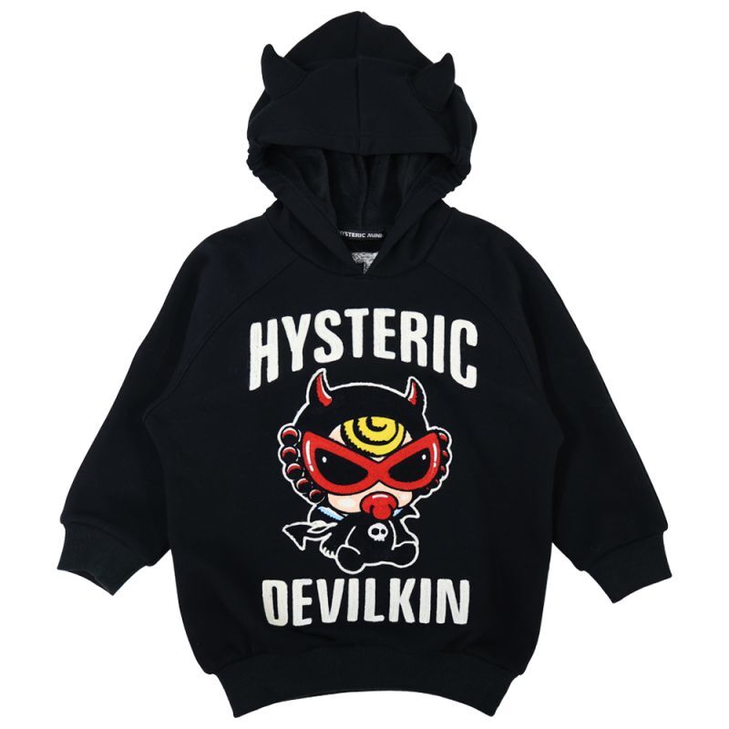 MY FIRST HYSTERIC DEVILKIN ベア裏毛 刺繍パーカー 10；ブラック