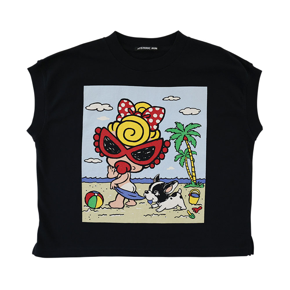 Hystericmini　SUMMER TIME WITH J フレンチスリーブ Tシャツ  10；ブラック