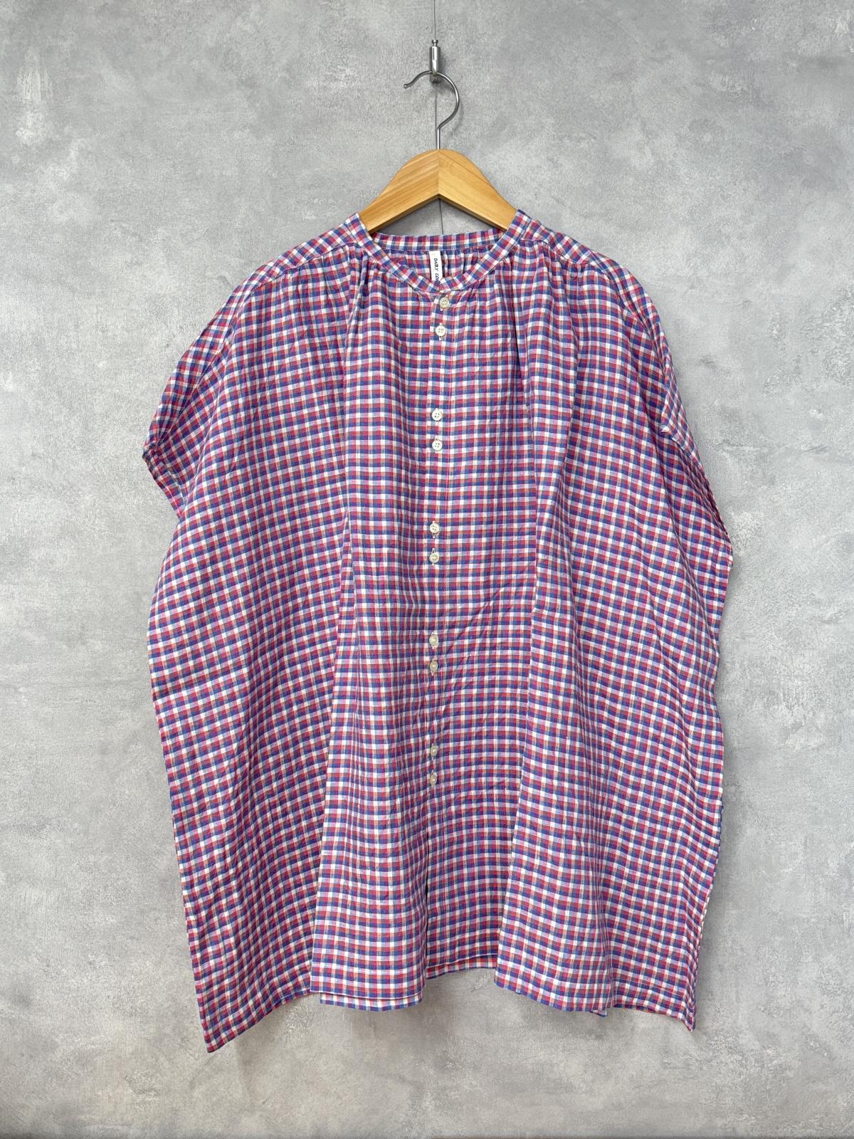 NATURAL LAUNDRY　先染めリネンワイド　チュニック　323；ブルーチェック　サイズ:2
