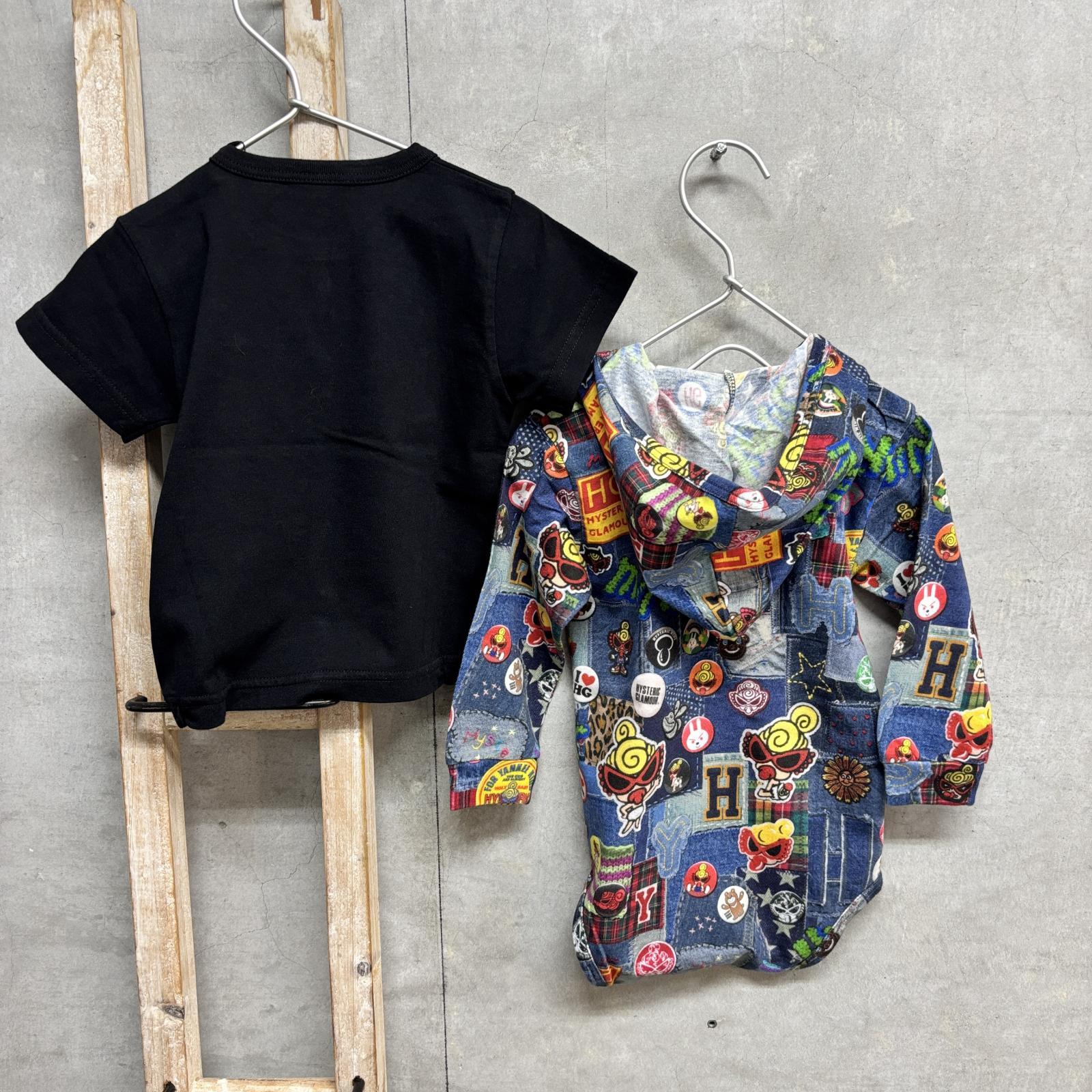 MY FIRST HYSTERIC フェイスロゴTシャツ＆デニム総柄ロンパースセット