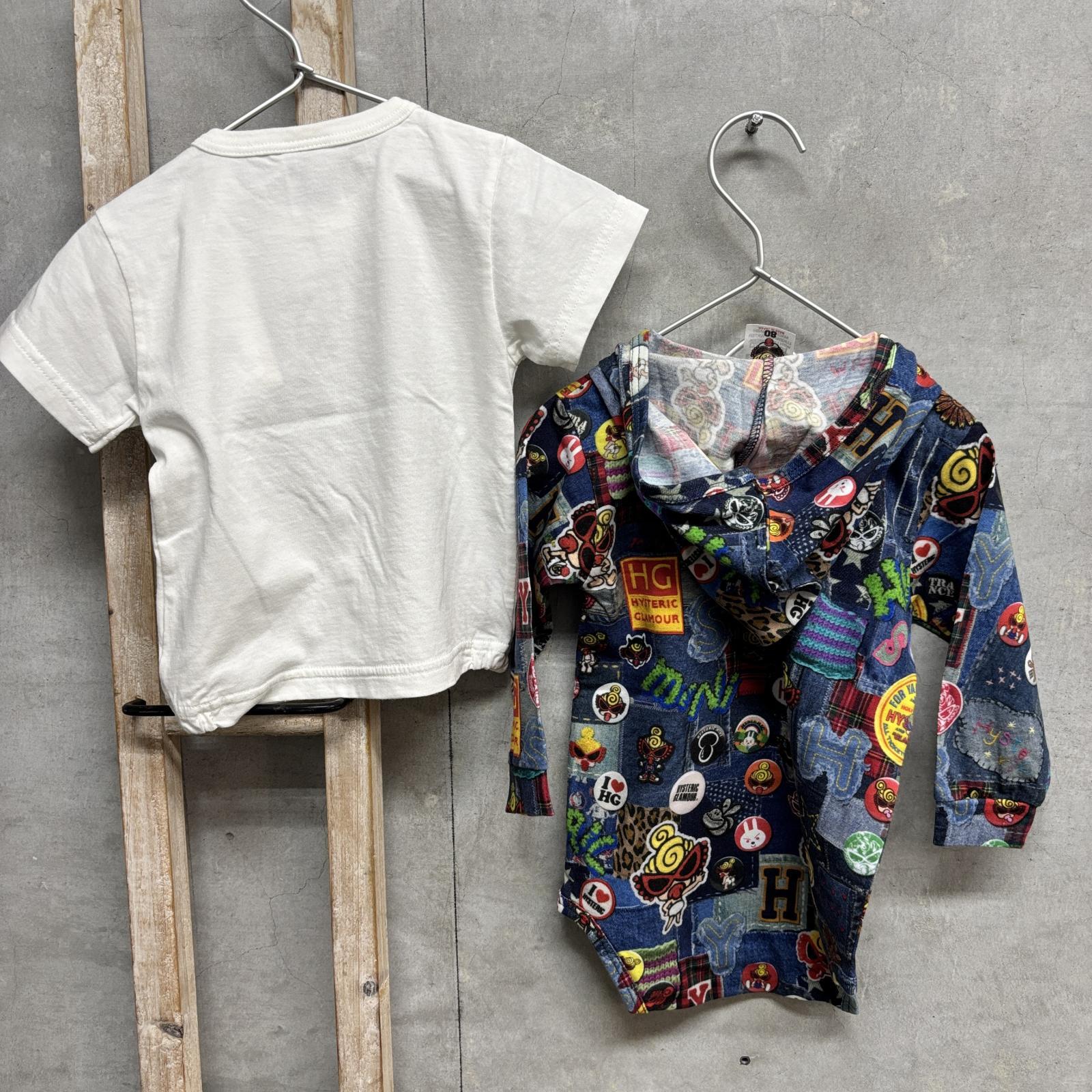 MY FIRST HYSTERIC フェイスロゴTシャツ＆デニム総柄ロンパースセット