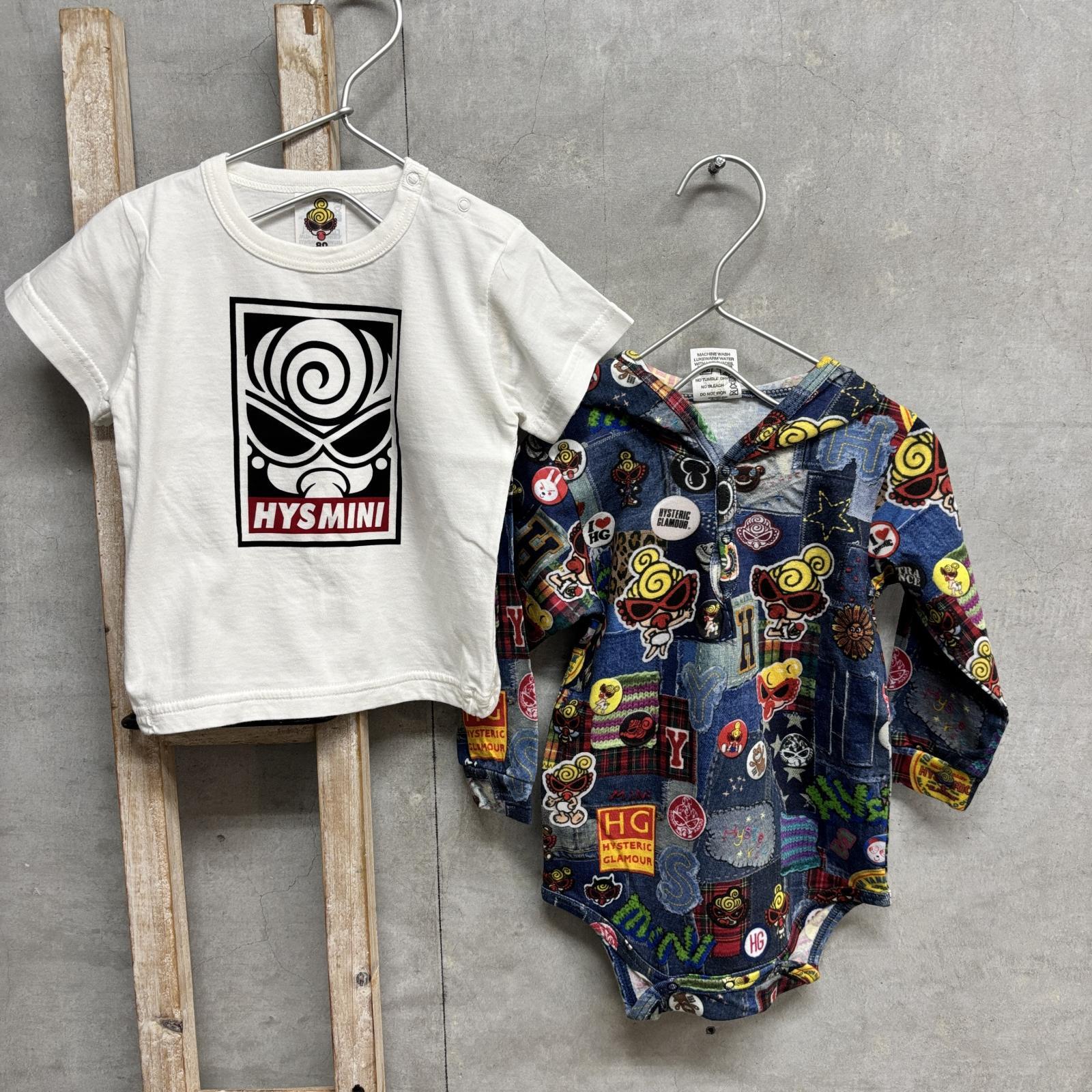 MY FIRST HYSTERIC フェイスロゴTシャツ＆デニム総柄ロンパースセット