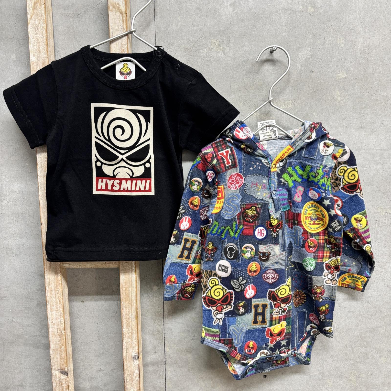 MY FIRST HYSTERIC フェイスロゴTシャツ＆デニム総柄ロンパースセット